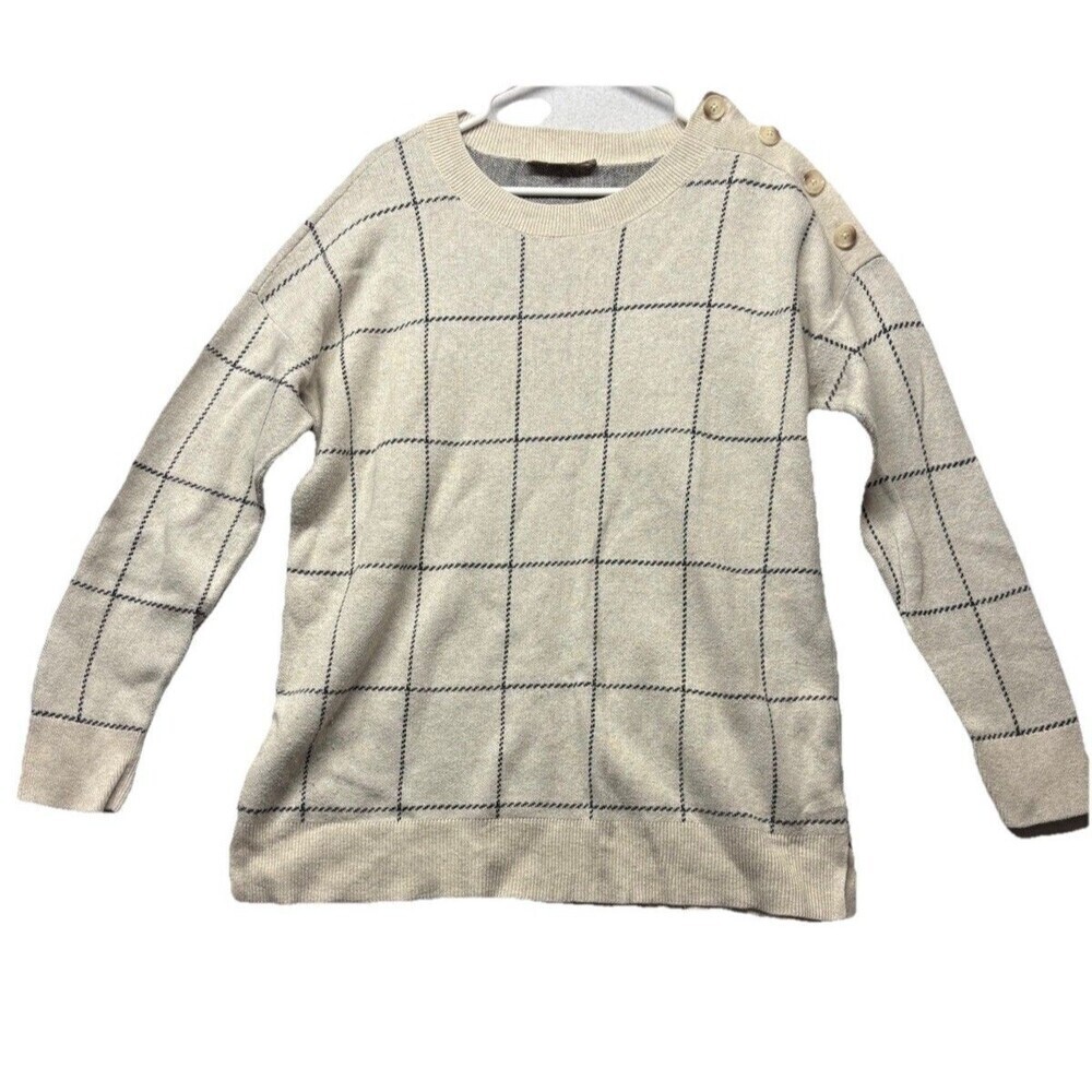 Ann Taylor Loft Windowpane Shoulder Button Sweater Size Large Oversized Grandpa